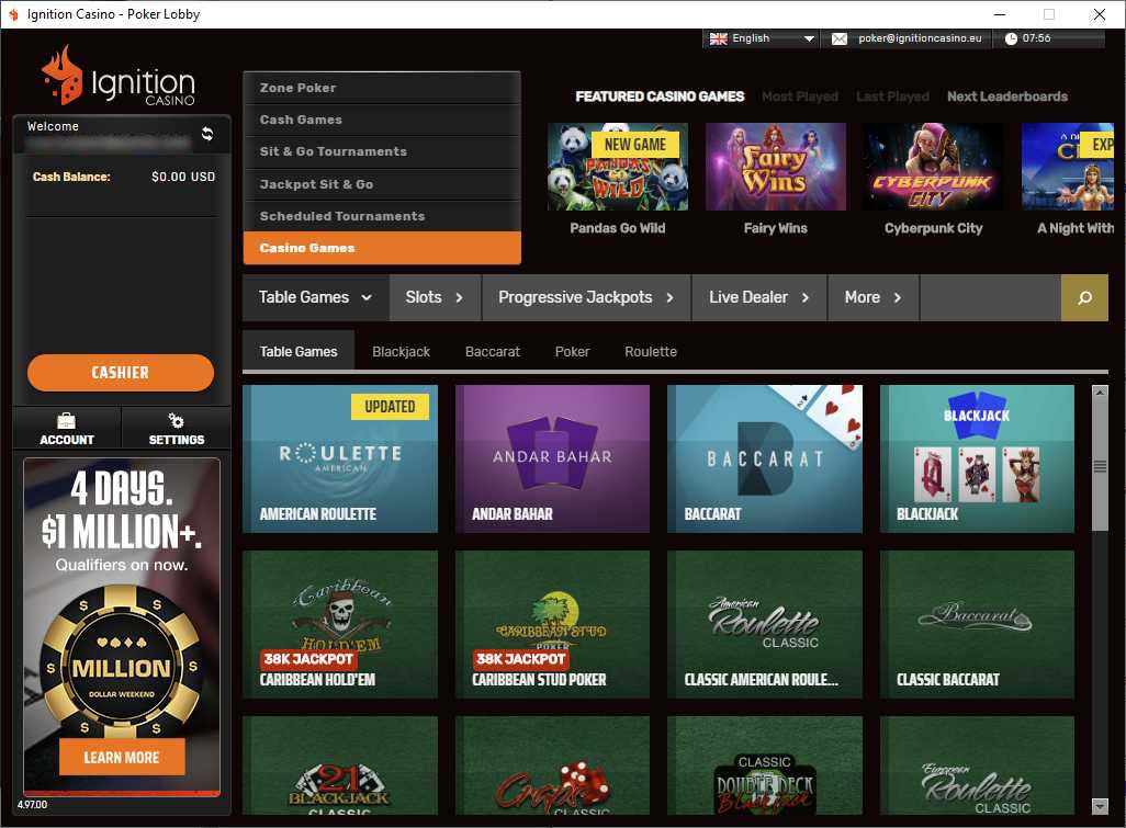 ignition cash balance casino games